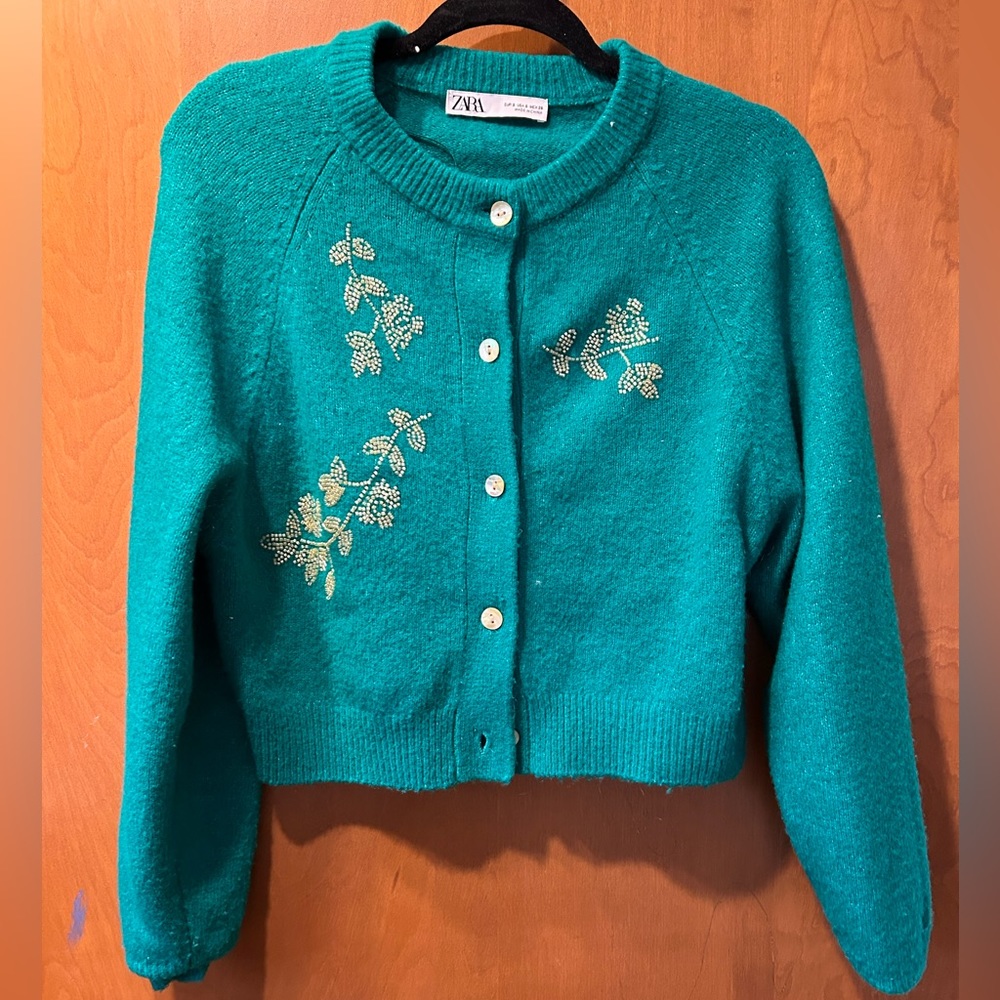 ZARA Green Cropped Cardigan